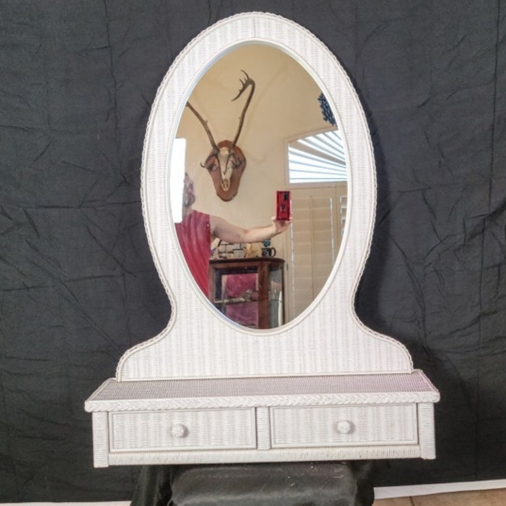 "Henry Link" White Wicker Vanity Mirror